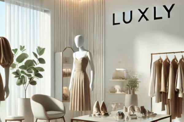 A stylish representation of Luuxly.com, featuring luxury items and a sleek website design.